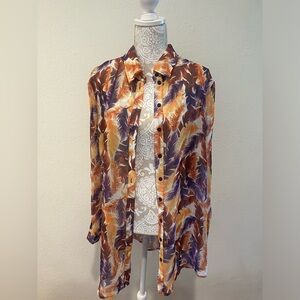 Purple Leaf Print Beach Shirt